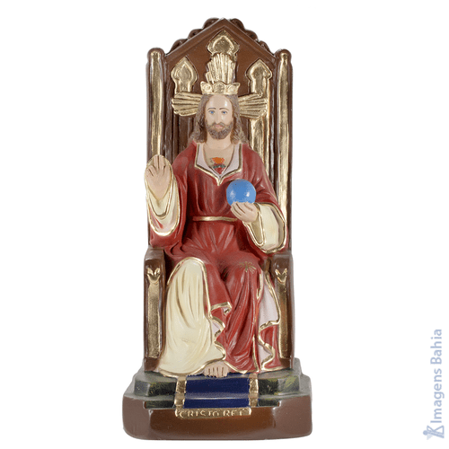 Imagem de Cristo Rei Sentado (Manto Vermelho) de 20cm