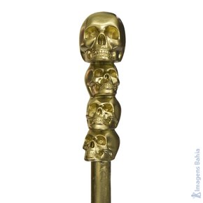 Bengala 4 Caveiras dourada com cabo dourado de 90CM