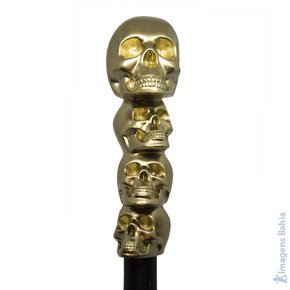 Bengala 4 Caveiras Dourada com cabo preto de 90CM