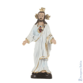 Coração de Jesus com manto branco em resina de 10cm