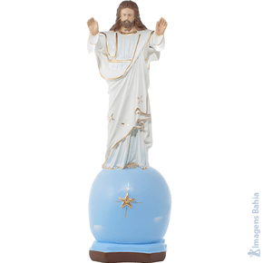 Cristo Abençoando sobre o globo com manto branco de 50cm